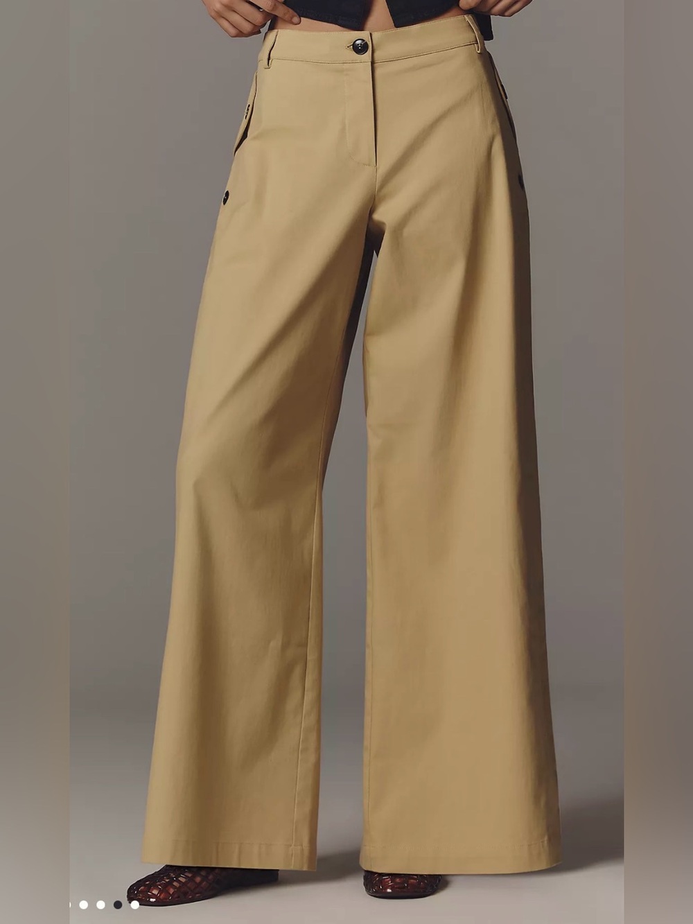 Maeve by Anthropologie Button-Pocket Wide-Leg Pants - Citron / Parsnip, Size L P